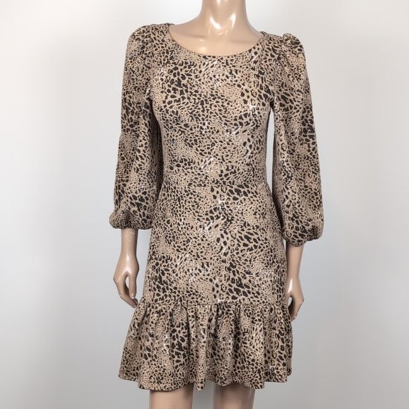 Maeve Anthropologie Leopard Print Dress Open Tie Back Puff Sleeve Ruffle Flounce - Picture 15 of 15